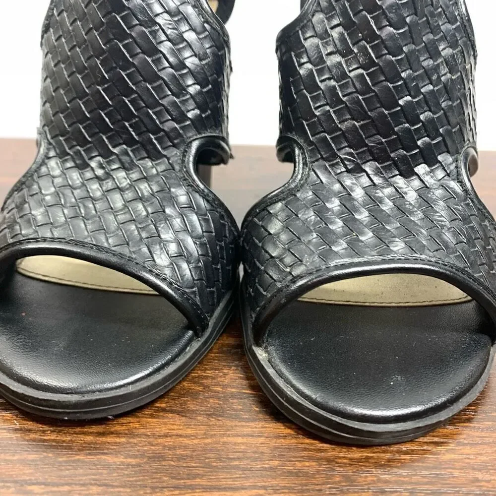 C est 1946 Women's Leather Zip Up Open Toe Ankle Block Heel Boots Black Size 6